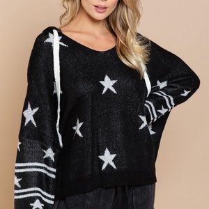 POL OVERSIZED STAR PRINT HIGH-LOW KNIT